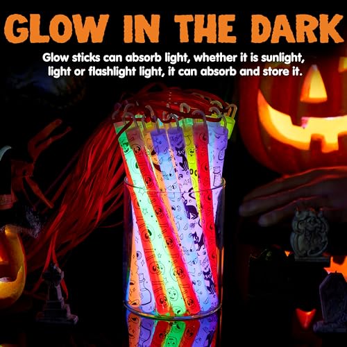 Image of JOYIN 30 Pcs Halloween Glow Sticks Bulk Party Pack, Hanging Wands in 8 Design, 6 Color Light Up Stick for Kid Glow in The Dark Halloween Party Favor Supplies, Goodie Bag Filler, Trick or Treating Gift