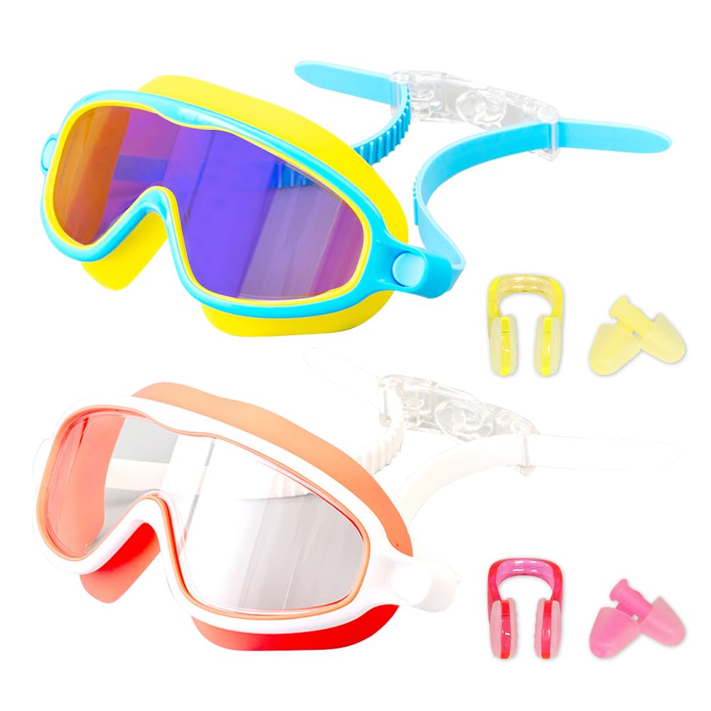 Kinder-Schwimmbrille für 3–15 Jahre, UV-Schutz, HD, großer Rahmen, wasserdicht und beschlagfrei