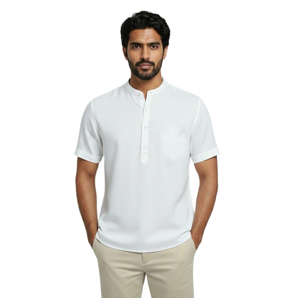 evershyne wears Men's Cotton Short Kurta Mandarin Neck Half Sleeve Casual Kurta Traditional Ethnic Regular Kurta for Men's Availabel Size M=38,L=40,XL=42-picture-49