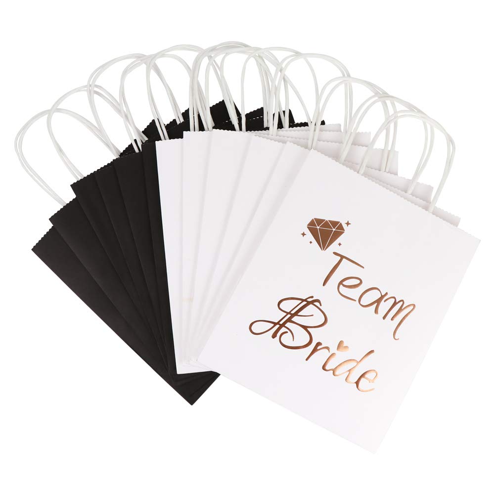 AerWo 12Pcs Wedding Party Paper Gift Bags 6 Bridesmaid 6 Groomsmen Gift Bags Bridal Shower Bachelorette Party Favor Bags Rose Gold Foiled with Handle