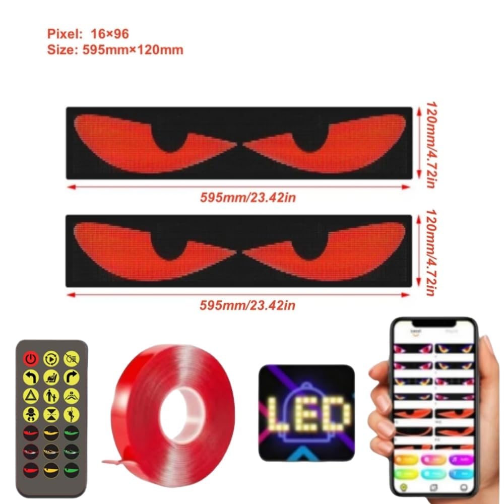 2PCS LED Augen Für lkw, Flex Schild Anzeige Augen Laufschrift Programmierbar, Weicher LED Panel Auto Bunte Teufelsaugen Für Autofenster