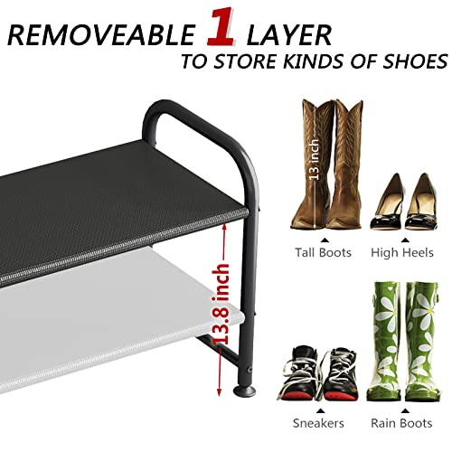 Image of INGIORDAR Shoe Rack 2 Tier Long Storage Organizer Wide Metal Shoe Shelf for Closet Entryway Black