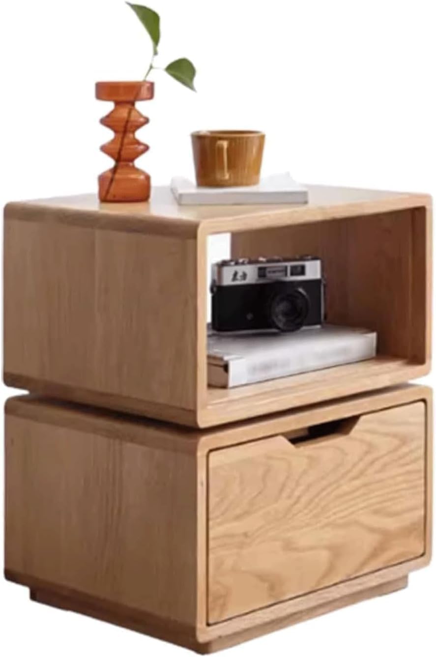 Table d'appoint pivotante à 360° en bois avec tiroir de rangement