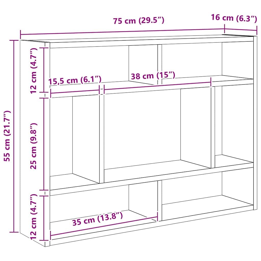 vidaXL Wandregal Artisan-Eiche 75x16x55 cm Holzwerkstoff