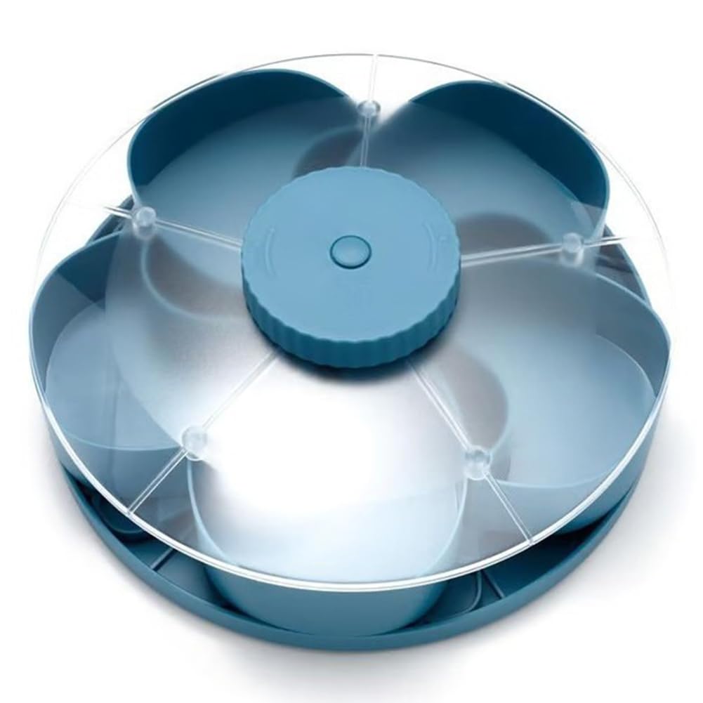 Hndhbfgrt Divided Rotate & Snack Serving Tray, 5-Compartment Rotating Party Platter with Lid, Portable Lazy Susan Snack Box