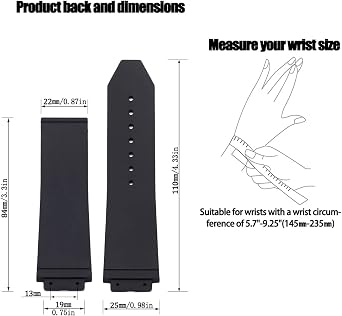 25mm x 19mm Replacement Rubber Strap Compatible with Hublot Big Bang Silicone Watch Band Sports waterproof Linear texture bracelet