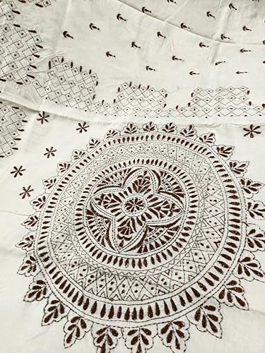 Image of SHRISTI CLOTHINGS Women's Hand Embroidered Cotton Silk Kantha Stitch Saree with Blouse Piece (SB420324 TWD82)