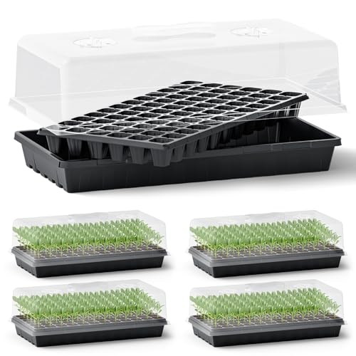 ZJP 5-Pack Seed Starter Trays Set Includes 1020 Trays (No Holes) + 72-Cell Deep Plug Trays (2.44 Deep) + 5 Clear Humidity Domes for Vegetables Herbs Flowers