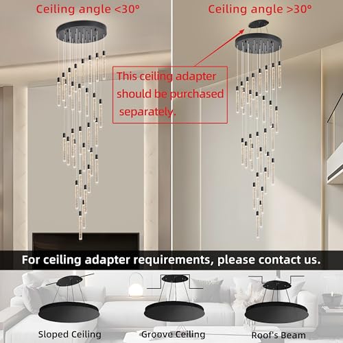 Image of 30-Lights Bubble Crystal Chandelier for Entryway High Ceiling,Black