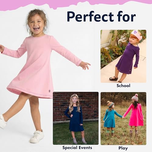 Image of City Threads Girls' 100% Cotton Long Sleeve Dress - Active Kids School, Playing, Parties - Made in USA