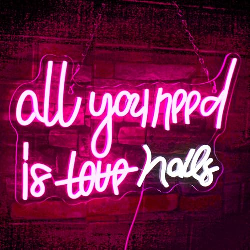 Image of WLHOPE All You Need is Nails Neon Sign - Pink LED Signs with USB Connectivity for Bedroom, Home Bar, Girls Room, Beauty Shop, Nails Room - Gift for Girls