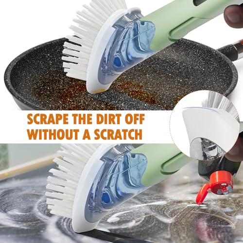 Image of RIMAY Dish Brush with Soap Dispenser Dish Washing Brush with Handle | Soap Dispensing Dish Brush, Soap Brush for Kitchen Sink, Dish Wand Kitchen Brushes for Dishes /Pans /Pots /Sink (Green)