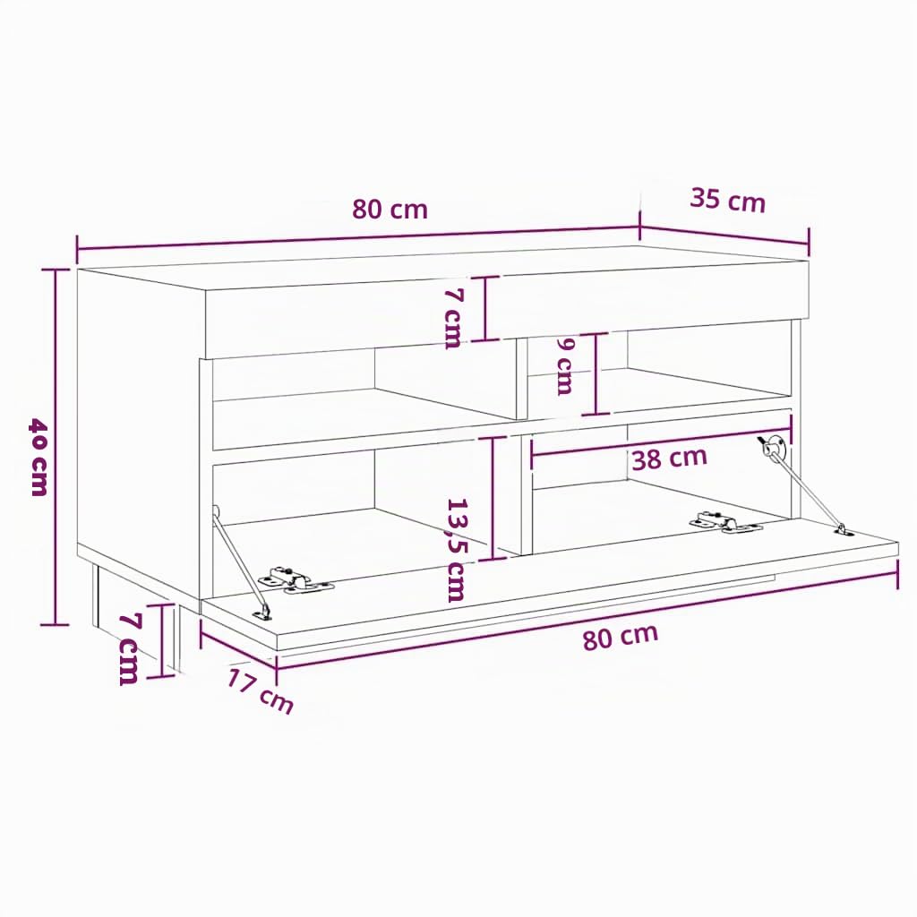 vidaXL Mueble para TV con Luces LED Gris hormigón 260x35x40 cm