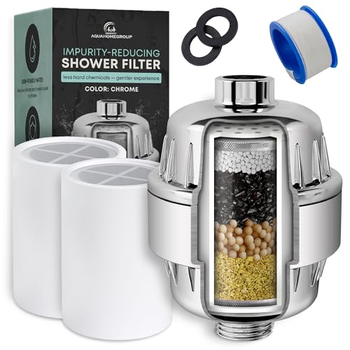 AquaHomeGroup Shower Filter for Fresher Water (2 Cartridges Included) – Helps Reduce Impurities & Odors – High-Pressure Showerhead with KDF, Carbon & Vitamin C