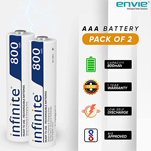 Image of ENVIE (ECR20+AA2800 4PL) Charger for AA & AAA Rechargeable Batteries & Infinite AAA 800 2PL Rechargeable Battery