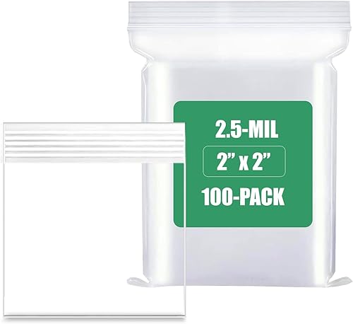 100 unidades, (2 x 2 pulgadas), bolsa transparente con cierre de cremallera de 0.098 in de grosor, bolsas con cremallera, bolsas de plástico de