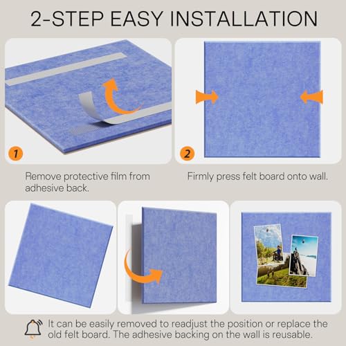 Image of MaxGear Felt Bulletin Board 36 inch x 24 inch, Sky Blue Felt Wall Tiles Push Pins