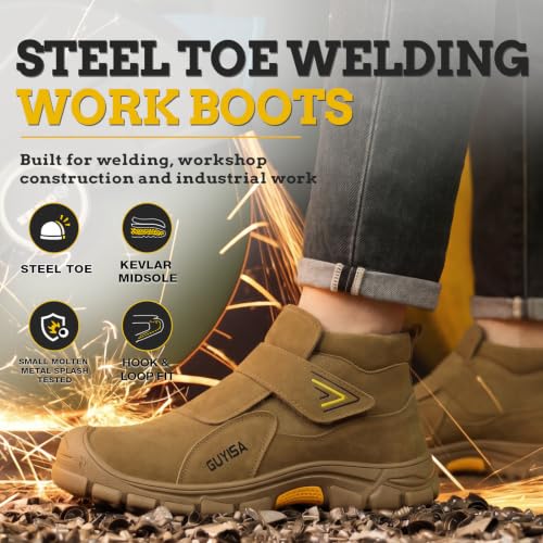 Image of GLANOUDUN Steel Toe Boots for Men, Welding Work Boots with Puncture-Resistant Midsole, High Top Hook and Loop Safety Footwear for Welding Workshop Construction Warehouse Factory