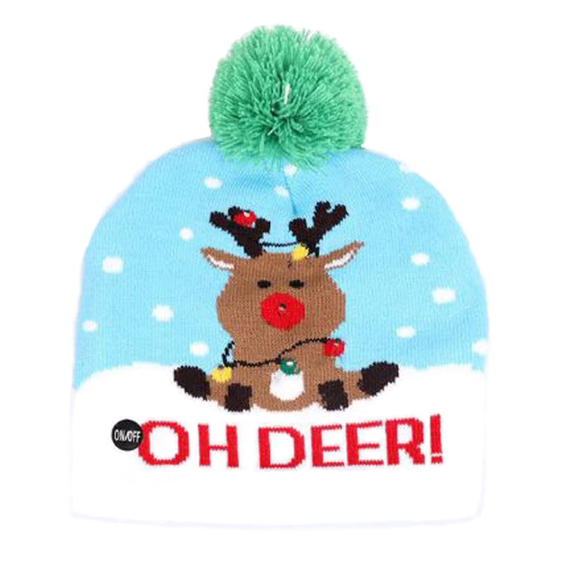 OH Deer Light Up Blue Beanie with Cute Deer, Blue Oh Deer, Small-Medium