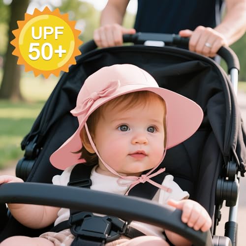 2 Pack Baby Sun Hat Newborn Sun Hat UPF 50+ Sun Protection Infant Sun Hat Wide Brim Baby Girl Cute Beach Hats for Baby3