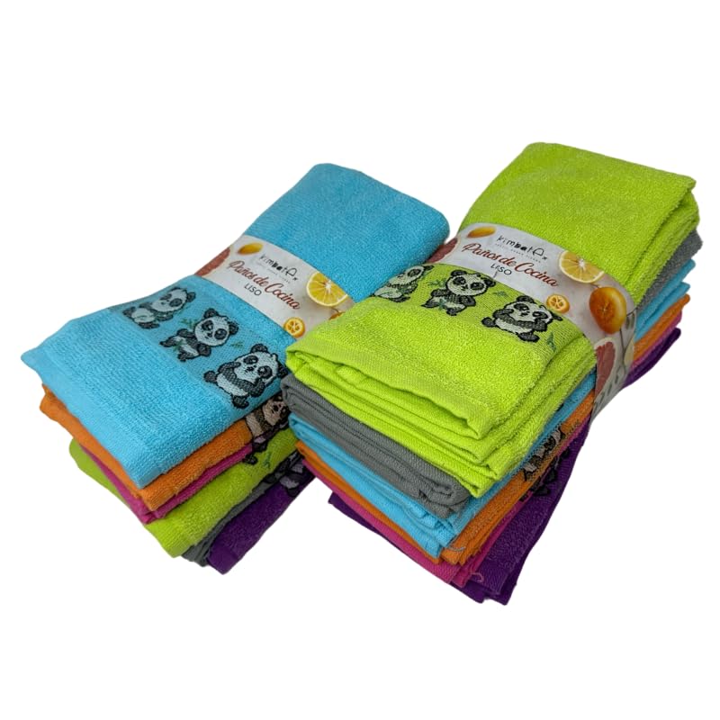 Kimbatex Paños de Cocina Rizo 100% Algodón, Trapos de Cocina, 50x50 cm Muy Absorbentes, Suaves y Resistentes (Liso, 12)