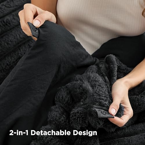 Image of Bedsure Gentlesoft 2-in-1 Queen Comforter Set and Detachable Fluffy Blanket, Black Bedding Set for All Season Use, Detachable Design for Space Saving (Includes 2 Pillow Shams, 2 Pillowcases)