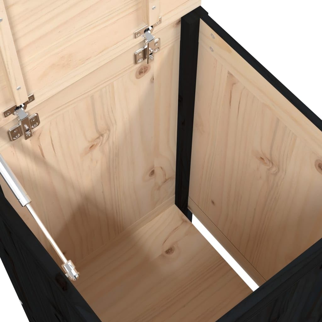 Wäschetruhe Schwarz 44x44x76 cm aus massivem Kiefernholz mit Deckel Gasdruckfeder, Wäschebehälter und Wäschesortierer für Bad, Schlafzimmer und Waschküche
