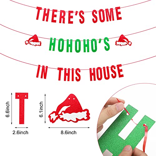 Red And Green Glittery There's Some Ho Ho Hos In This House Banner, Funny Christmas Banner Decorations, Christmas Party Banner For Xmas Holiday Party Home Office Fireplace Mantel Decor #TOP1