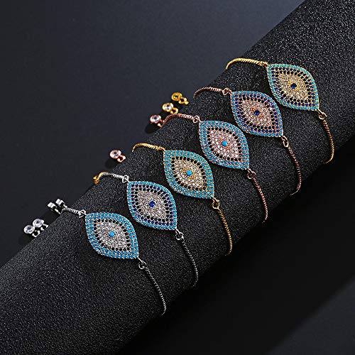 Trendy Gold Plated Turkish Evil Eye Bracelet Pave CZ Blue Eye Gold Chain Bracelet Adjustable Female Party Jewelry4