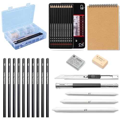 Image of Sketch Pencil Set, Drawing Pencil Set and Shading Pencils Set for Artists, Perfect Sketching Kit of Charcol Pencils and Shading Art with Carry Box and A5 Sketch Book (31 Pieces)
