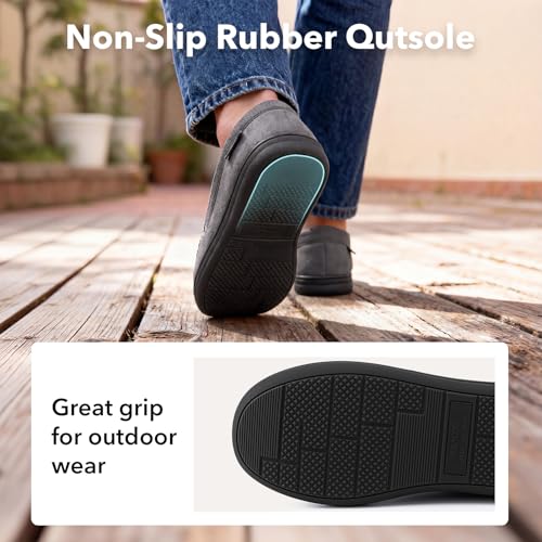 VeraCosy Men's Women's Comfy Suede Memory Foam Moccasin Slippers Warm Sherpa Lining House Shoes with Anti-Skid Rubber Sole, Dark Grey /Men, 10 UK Men/ 11 UK Women - Image 6