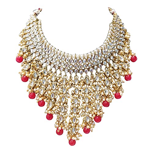 Image of Peora Kundan & Beads Studded Necklace Earrings & Maangtikka Set Ethnic Jewellery for Women & Girls