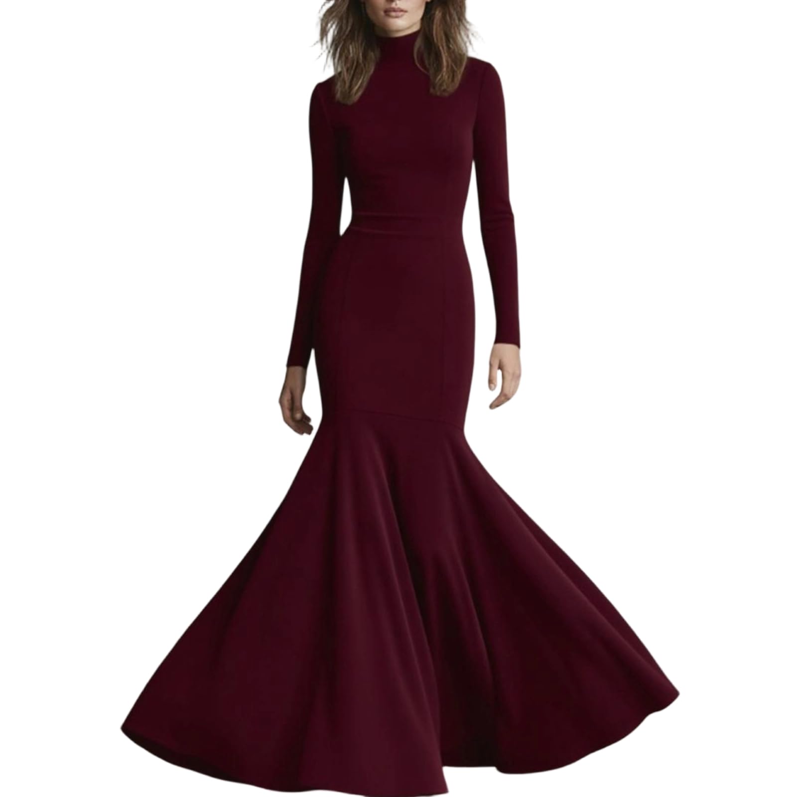 Generisch Bodycon Kleid Damen Lang Kleid Hochzeitsgast Frauen Enges Maxikleid Curvy Meerjungfrau Cocktailkleid Langarm Rollkragen Abendkleid Damen Elegant Ballkleid Schwingen Brautjungfernkleider