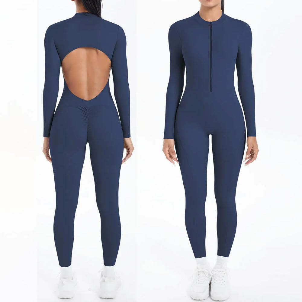 GLDFW - Body sólido para mujer, sin espalda, manga larga, cremallera, para yoga, entrenamiento, deportes, fitness, conjunto de ropa