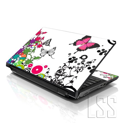 Image of LSS 17 17.3 Inche Laptop Notebook Skin Sticker with 2 Wrist Pads - Reusable Cover Protector Vinyl Sticker Cover Decal Fits 17 inch - 19 inch HP Asus Acer Samsung - Forest Butterflies Pattern