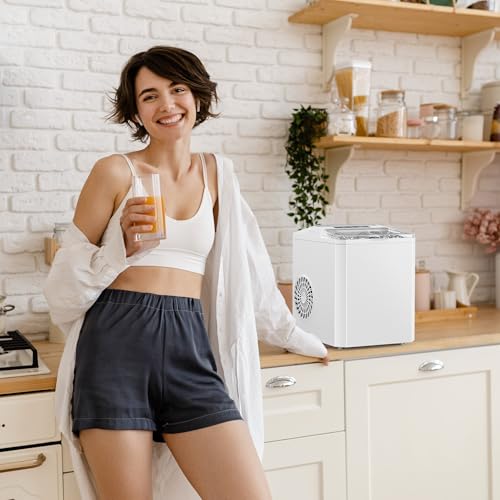 DUMOS Portable Ice Maker for Countertop, 26.5lbs/Day, Fast Ice Making in 6 Mins, 9 Bullet Ice Cubes, 2 Ice Sizes, Self-Cleaning Quiet Compact Ice Machine for Home, Kitchen, White