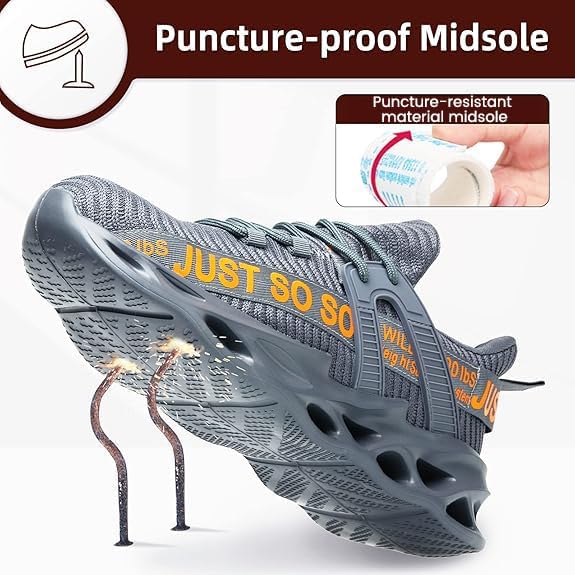 Furuian Steel Toe Shoes for Men Women Lightweight Slip On Safety Work Shoes Comfortable Steel Toe Sneakers - Image 4