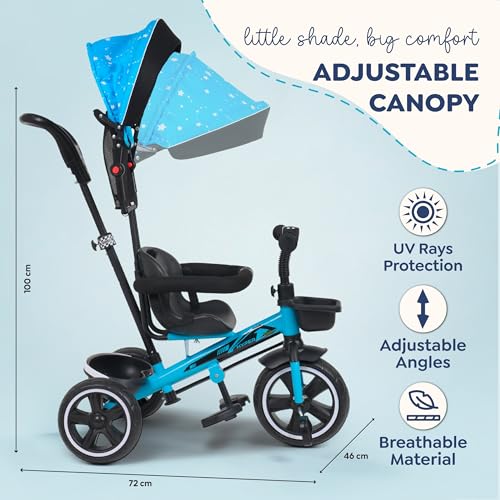 Image of Luusa Hyper PRO Canopy Plug N Play Tricycle /Baby Tricycle with Parental Control for Age Group 2+ Years Boys /Girls /Carrying Capacity Upto 30-KGS Proudly Made in India (Ice-Blue) | Canopy