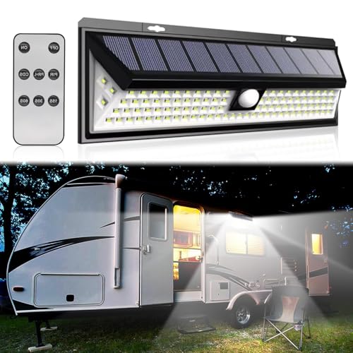 Luz solar para porch de caravana impermeable con 118 LED y control remoto