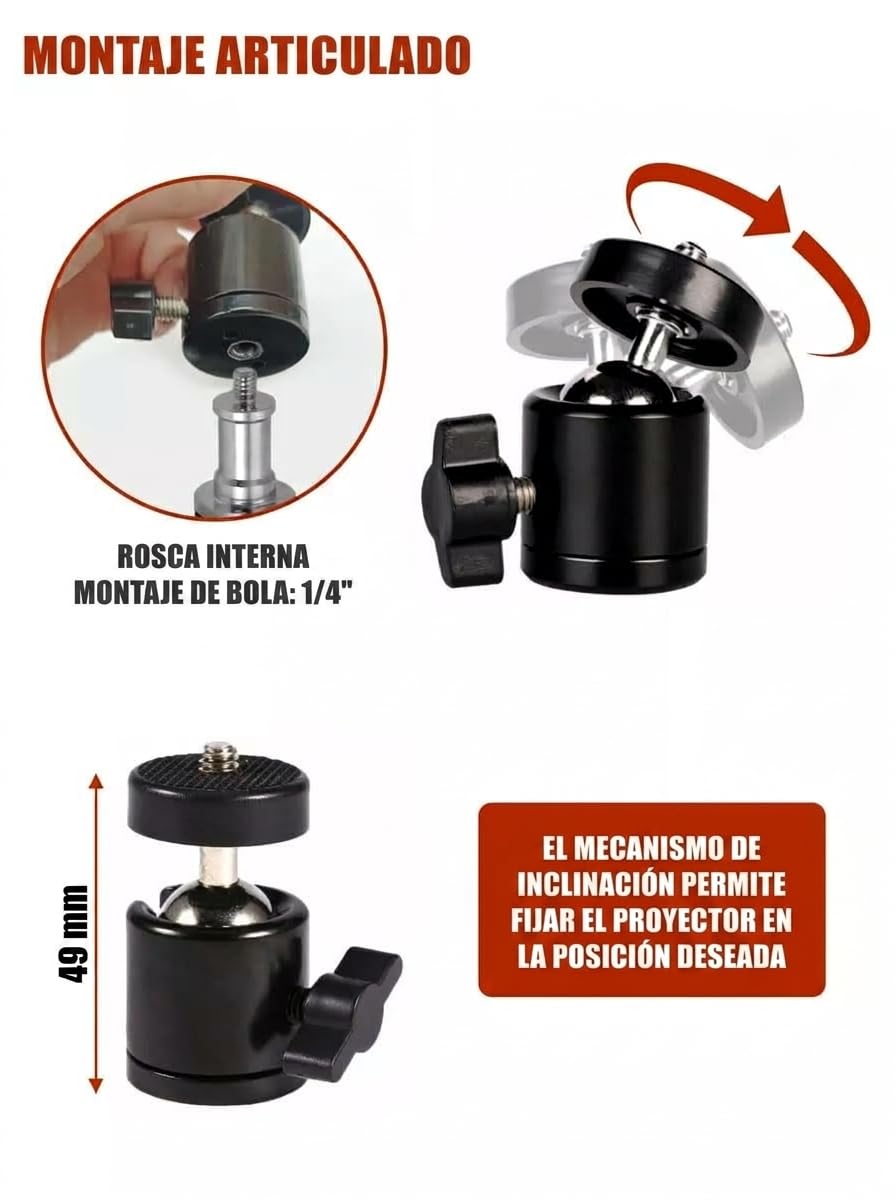 JBH-Pr900 Trípode Universal para Proyector, Altura Regulable hasta 1.9m, Carga Máxima 900g, Soporte Portátil para Mini Proyector y Cámaras con Rosca 1/4"