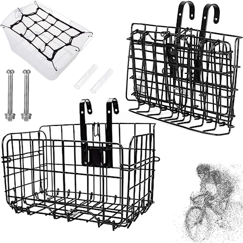 BAYINBROOK Fahrradkorb Vorne - Faltbar Lenkerkorb Vornekorb, Drahtgeflecht Zusammenklappbar Abnehmbar Vorne Hinten Hängender Fahrradkorb Rostfrei für Studenten/Bergsteiger/Cam (Schwarz)