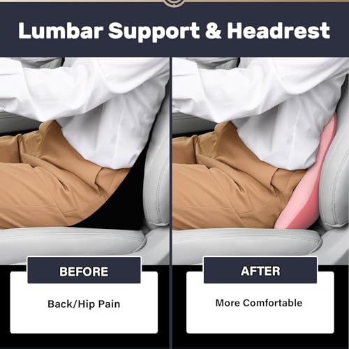 Image of Coverado Lumbar Support and Headrest Pillow for Car, Memory Foam Ergonomic Head Neck Support Pillow for Driving Seat, Back Support and Pain Relief, Seat Cushion for Car, Driver, Office