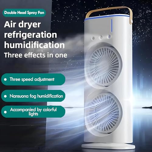 Image of Casaquin Ac Mini Cooler Fan for Room Cooling, Portable USB, 3-Mode with LED Light, Humidity Control, Aroma Diffuser Function, 3 Spray Modes for Office,Home,Dorm,Travel (Double Mist Sprey Fan)