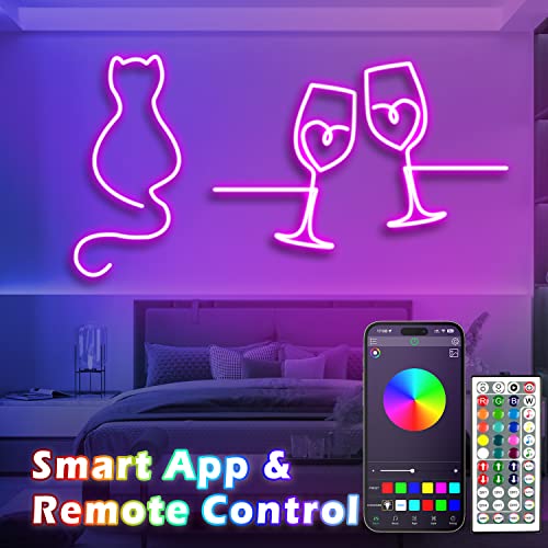 Image of L8star 16.4ft RGB LED Neon Rope Light with Remote Control, Smart Color Changing DIY Mode Neon Flex Strip Lights for Bedroom Indoors Outdoors Decor
