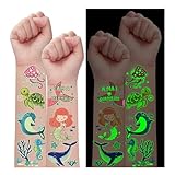 Partywind 330 Styles (30 Sheets) Glow Ocean Themed Temporary Tattoos for Kids, Luminous Under Sea/Beach/Pool Party Supplies Favors, Fake Tattoo Stickers for Boys and Girls