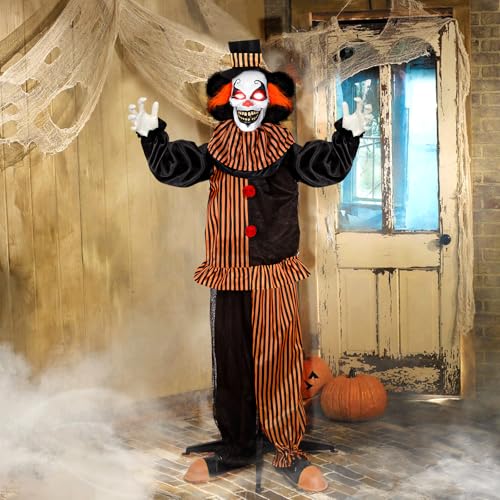 67-Animatronics-Standing-Clown-with-Sound-Touch-Activated-Light-up-Eyes-Creepy-Sounds-and-Motion-Life-Size-Halloween-Decoration-Perfect-for-Haunted-House-Props-IndoorOutdoor-Halloween-Decor