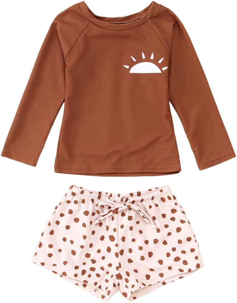 Toddler Baby Boy Girl Swimsuit Long Sleeve Rashguard Swimwear Trunks 2 Piece Bathing Suit