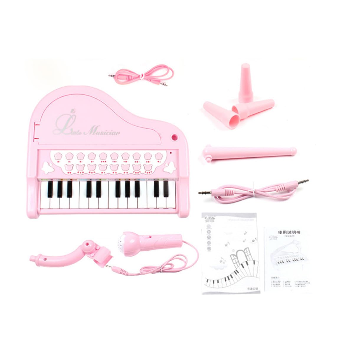 WOONEKY Pianoforte Elettronico Rosa Multifunzionale con Microfono Giocattolo Musicale Educativo per Tastiera con Regolazione Volume senza Batterie Stimola Interesse Musicale Precoce