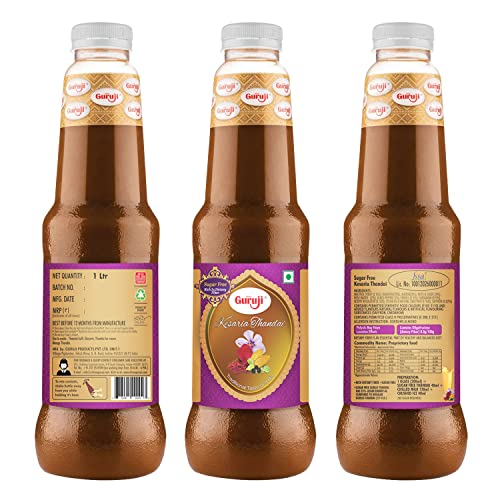Image of Shree Guruji Sugar Free Kesaria Thandai & Rose Sharbat Combo Pack Milk Beverage Refreshing Drink for Summer Dry Fruit Syrup Sharbat Instant Drink (1 Litre)