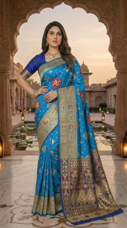 Image of C J Enterprise Women's Pure Soft Silk Saree With Blouse Piece For Wedding (Diamond-Patola)